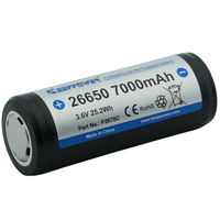 Keeppower P2670C 3.6V 7000mAh Batterie rechargeable de la plus haute capacité 26650 LiMn2O4 Cathode 500 Cycles Énergie solaire Vélo électrique 96g