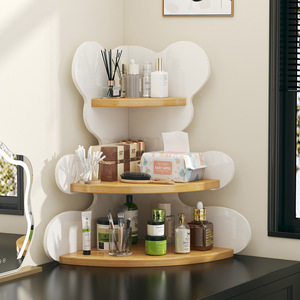 Cross-border creative wooden storage rack, bear-shaped <b>desktop</b> corner organizer, multi-layer skincare product rack - Product Image 4