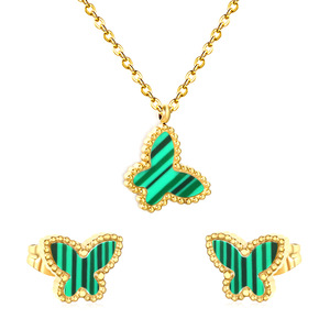 Stainless Steel Butterfly Jewelry <b>Set</b> For Women Party Fashion Earrings And <b>Necklace</b> <b>Silver</b> Gold Black Green - Product Image 3