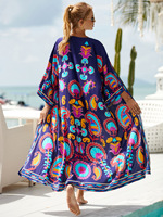 Dames Boheemse kimono met print, open voorkant, lange strandjurk, zomerzwemkleding, strandjurk voor strandvakantie, resortkleding