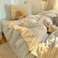 Parure de lit imprimée style français avec housse de couette, drap plat, drap-housse et taies d'oreiller (4 pièces) pour chambre à coucher