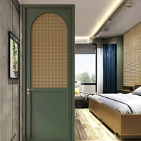 Porte de chambre intérieure en rotin et bois de style moderne, en bois massif, avec verre peint, design incurvé, isolation phonique, finitions sur mesure