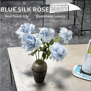 Grande rose artificielle bleu clair DAMAI, cinq grandes roses bleues en soie pour mariage, décoration de table, vase, photographie - Product Image 2