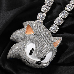 Collier Pendentif Lumineux Sonic the Hedgehog Personnage de Dessin Animé Rappeur Hip Hop en Laiton Zircon 9mm Chaîne <span class=keywords><strong>Cuban</strong></span> Link Iced Out - Product Image 2