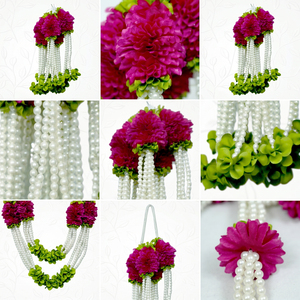 Guirnalda Floral Artificial Rosa con Perlas Colgantes, Decoración para Bodas, Festivales, Templos y Eventos - Product Image 5