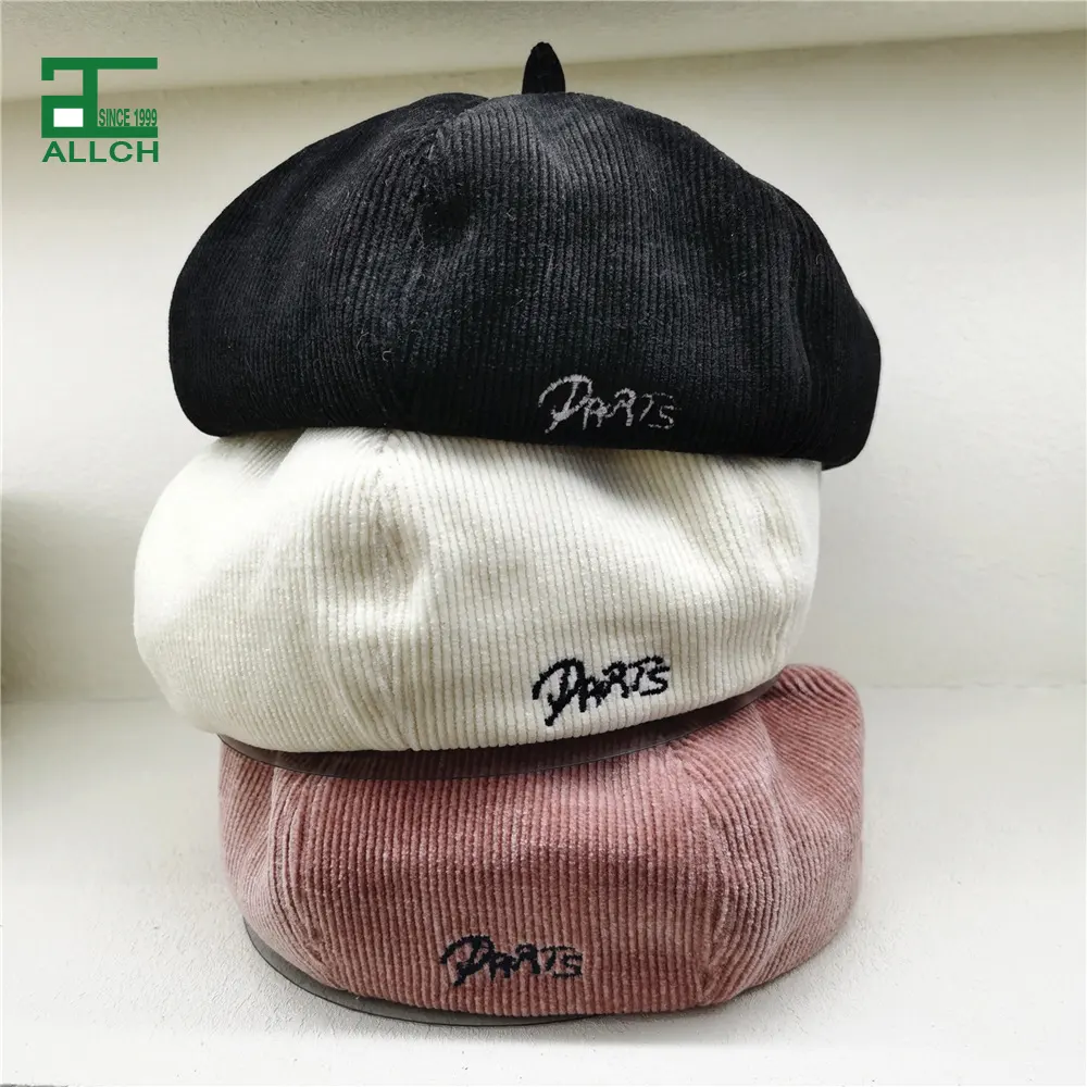 ALLCH RTS Winter High Quality Corduroy Beret Custom Vintage Beret Embroidery Beret Fat Cap