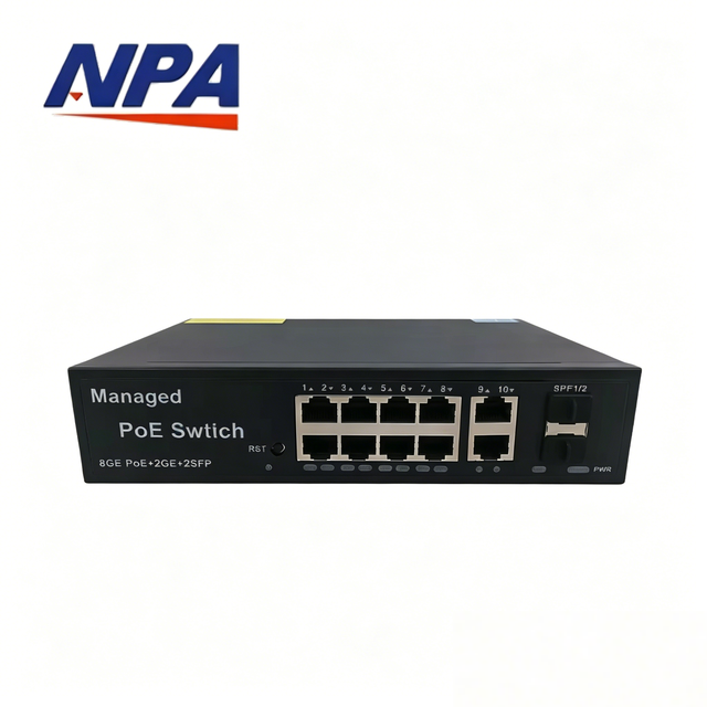 8-Port Gigabit Managed PoE Switch with QoS VLAN Stackable 22Gbps Capacity 2 SFP Uplink for IP Camera