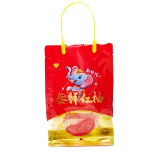 Reusable Plastic Tote Bag Red Flat Bottom Standing Bag With Handle Plastic Bags For Handbags Made In China