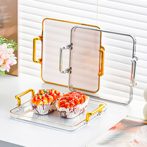 <b>Acrylic</b> Rectangular Storage Tray With Gold Handles For Home Desktop Tea Cup Cosmetic Organization - Product Image 4