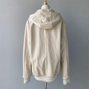 Moda primavera autunno ampia all'ingrosso con cappuccio popolare alta qualità Custom cerniera Design <span class=keywords><strong>Beige</strong></span> breve <span class=keywords><strong>giacca</strong></span> di vera <span class=keywords><strong>pelle</strong></span> donna - Product Image 1