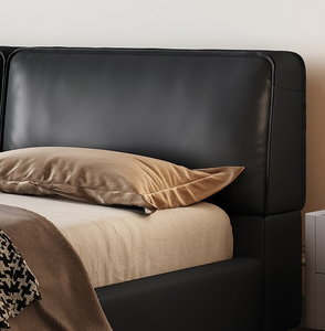 Juego de cama doble para parejas, tamaño King, moderno, cómodo, con fundas de cuero genuino y marco de madera maciza - Product Image 3