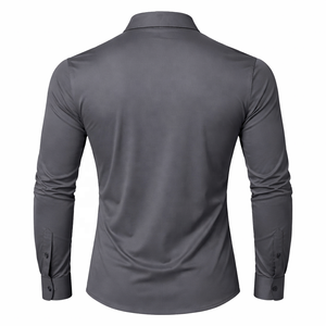 Camicia da <span class=keywords><strong>Uomo</strong></span> Elasticizzata Grigio Scuro <span class=keywords><strong>Slim</strong></span>-<span class=keywords><strong>Fit</strong></span> con Ricamo Personalizzato Manica Lunga 100% Cotone <span class=keywords><strong>Abbigliamento</strong></span> Casual Maschile - Product Image 4