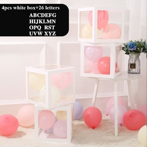 Boîtes à ballons transparentes blanches épaissies (4 pièces) avec 26 lettres pour nom personnalisé, boîtes transparentes pour bébé, boîte à ballons d'amour, fête prénatale - Product Image 1