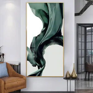 Pintura de naturaleza muerta abstracta de seda verde, arte de pared de lujo para pasillo y decoración de pared del hogar, lienzo impreso y carteles
