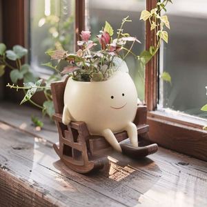 Creative Rocking <b>Chair</b>, Succulent Flower Pot, Cute Resin Head Flower Pot, Indoor and Outdoor Plant Gardening Supplies - Product Image 4