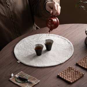 Tapete de Té Redondo Bordado Jacquard Guanlan, Impermeable y Aislante del Calor, para Accesorios de Ceremonia del Té - Product Image 1