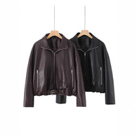Veste moto marron haut de gamme pour femme en similicuir PU, manteau personnalisé pour l'automne et les activités de plein air