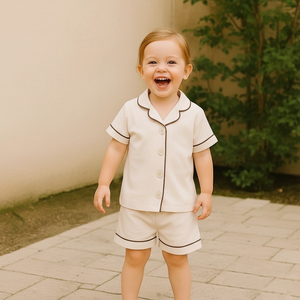 ホンボ 2ピース 100%綿生地パジャマ 幼児用パジャマ カスタムロゴ 子供用夏用半袖ショートパンツ キッズサテンパジャマ - Product Image 4