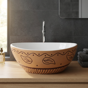 Lavabo de table de forme ronde grise lavabo décoratif en marbre texturé lavabo hôtel salle de bain comptoir évier en porcelaine - Product Image 4