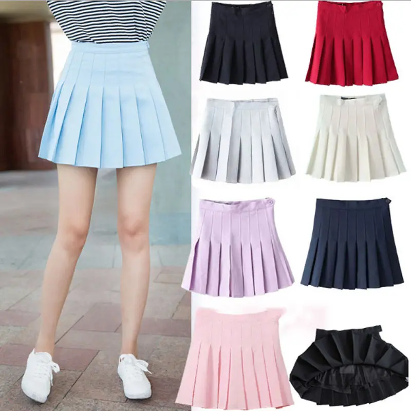 Women Sexy Pleated Mini Skirt School Girl Skater Tennis Skirt High Waist Flared White Red Female Short Skirt