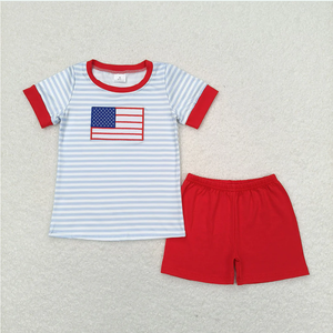 Tenues d'été brodées pour bébés garçons : chemise et short du 4 juillet - Product Image 3