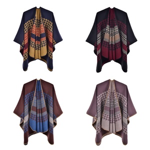 <span class=keywords><strong>Poncho</strong></span> long ouvert sur le devant pour femme, motif <span class=keywords><strong>pied</strong></span>-<span class=keywords><strong>de</strong></span>-<span class=keywords><strong>poule</strong></span> patchwork, châle réversible géométrique, cape enveloppante douce en fausse cachemire, couleur automne/hiver - Product Image 3