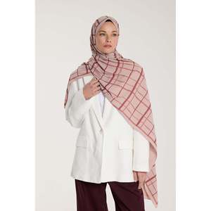 Pure Tone Sun Protection Veil <b>Square</b> Plaids Pattern Polyester Women's <b>Scarf</b> Latte Nude - Product Image 3