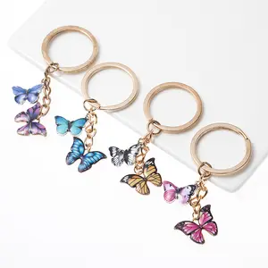 Double Keyring Colorful Key chain ring holder charm Fashion Simple Insect Keychain bag Pendant jewelry Enamel Butterfly Keychain