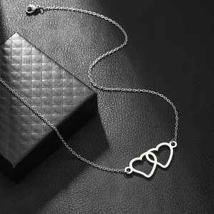 Stainless Steel <b>Double</b> Heart Pendant <b>Necklace</b> Women Fashion Clavicle Chain Best Friend Gift Anniversary Jewelry - Product Image 3