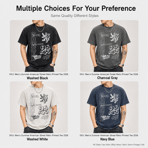 T-shirt en coton épais 260G pour homme, style vintage délavé, motif graphique, streetwear américain rétro, coupe ample, manches courtes, personnalisable - Product Image 3