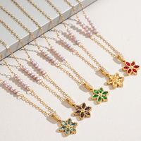 Collier Vintage avec Pendentif Fleur à 6 Pétales en Zirconia Marquise et Perle de Riz Rose, Chaîne Câble, Accessoire Quotidien Romantique