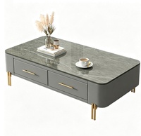 Ensemble table basse et meuble TV en pierre frittée et bois, mobile, décoratif, moderne, luxe léger, pour salon