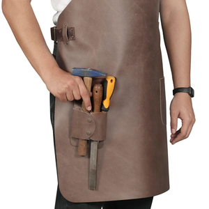 Tablier de travail en cuir véritable noir pour homme, multi-poches, sangle réglable, résistant à l'abrasion, tablier utilitaire d'atelier 840x600mm en cuir - Product Image 3