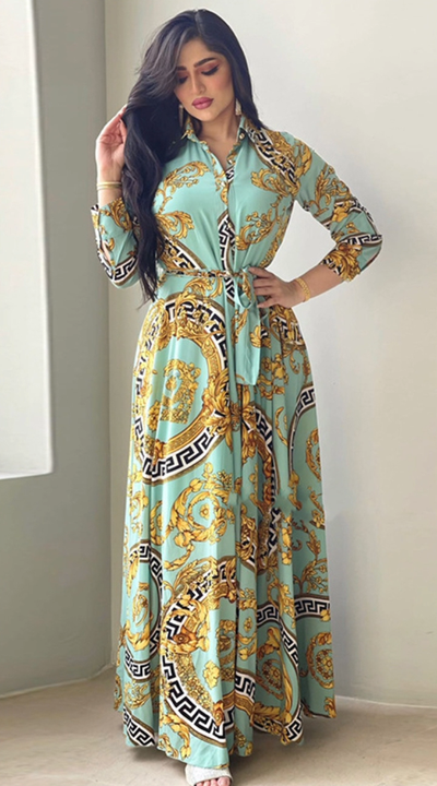 フローラルプリント長袖マキシドレス