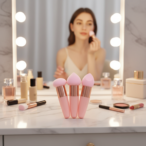 Éponge de maquillage avec manche pour fond de teint liquide, crème, fard à paupières et application visage - Product Image 1