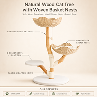 Arbre à Chat en Bois Véritable de Luxe Moderne, Vente Flash, Design Multi-Niveaux avec Fleur Unique en Peluche, Arbre à Chat Vente Flash