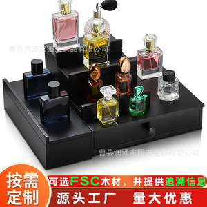 Black Wooden Perfume Storage Rack 3 Tier With Drawer Cosmetic Organizer Desktop Display <b>Stand</b> - Product Image 4