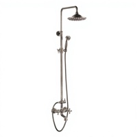 Robinet de douche mural rétro de luxe en bronze antique tout cuivre à double poignée avec fonction eau chaude/froide