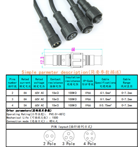 カスタムLED屋内植物成長ランプ防水ケーブルM102ピン10mmオスメスインラインドッキングPVCコネクタIP654A電源 - Product Image 5