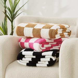 Cozy Checkerboard Grid <strong>Fluffy</strong> Microfiber Knitted Throw Blanket Lightweight Fleece Checkered <strong>Bed</strong> Blanket 50'*60' Soft Couch <strong>Cover</strong> - Product Image 4