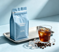 Sachet d'emballage à fond carré imprimé en héliogravure, scellé sur huit côtés, avec fermeture éclair et valve de dégazage, résistant à l'humidité, pour café infusé à froid