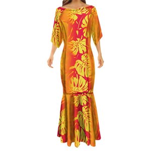 Robe sirène imprimée à Sublimation florale pour femmes, vêtements ethniques, <span class=keywords><strong>Orange</strong></span>, taille Plus 7XL, été - Product Image 1