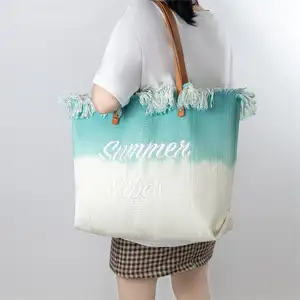 Custom Logo Large Capacity Women Canvas Tote Handbags Mixed Color Canvas Fringe Tote Shoulder Bag