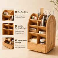 Organisateur de stylos rotatif à plusieurs compartiments en bambou, avec emballage personnalisé, logo et couleur sur mesure, OEM ODM, marque privée