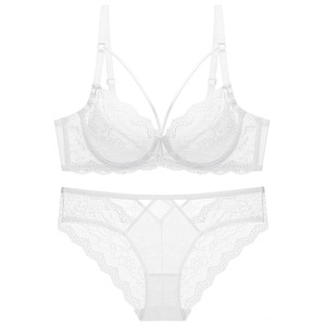Conjunto de sujetador con aros y bragas de encaje blanco, talla grande, transparente, lencería romántica transpirable para mujer - Product Image 4