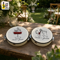 Tambourin en bois de 4 pouces avec impression sur soie personnalisée, double rangée de grelots métalliques, idéal pour les mariages et événements, vente en gros