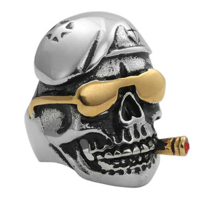 <b>Skull</b> <b>Ring</b> Titanium Steel Men's Punk Style Gold Inlay Gift Jewelry Geometric Design - Product Image 4