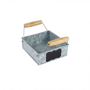 Porte-serviettes galvanisé de qualité supérieure avec poignées en bois, couleur grise, forme carrée, en vente - Product Image 1
