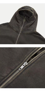 Sudadera con capucha y cremallera completa de felpa francesa gruesa para hombre, corte holgado y corto, hombros caídos, estilo streetwear, con bajo dividido - Product Image 4