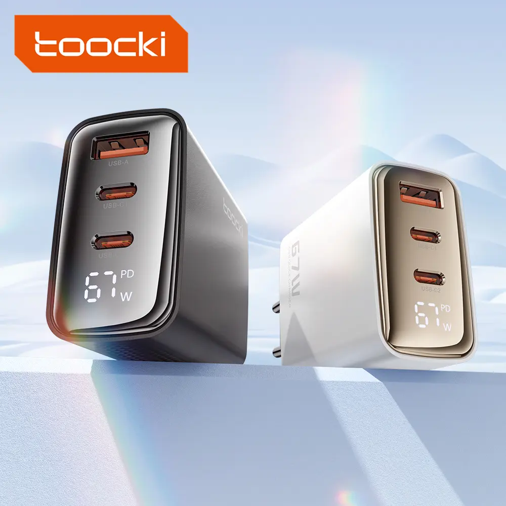 Toocki charger Dinding usb c kualitas terbaik, charger Dinding multi port, tampilan digital usb c, charger cepat Gan 67w, pengisian daya Cepat tipe-c untuk ponsel